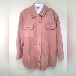 Tribal Women's Size 1X Mauve Corduroy Raw Hem Button Front Shacket, Jacket/Shirt